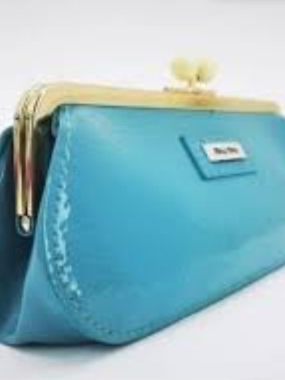 Miu Miu Patent Leather Teal Blue Aqua Shoulder Bag Clutch Gold Chain Purse - Picture 6 of 8